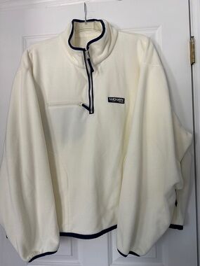 Madhappy Cream Fleece Half-Zip Pullover with Navy Trim